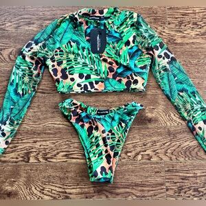 Pretty Little Thing Long Mesh Sleeve Bikini Set